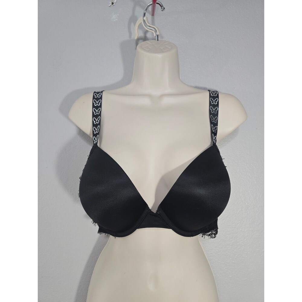 Victoria’s Secret Very Sexy Push Up Bra 36DD Black Rhinestone Butterfly Shine